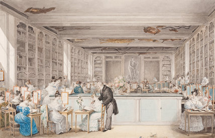 Julie Ribault, redouté's school of botanical drawing in the salle Buffon of the Museum d'histoire naturelle, 1830, aquarelle, Cambridge, The Fitzwilliam Museum