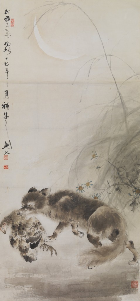 Gao Jianfu (1879 – 1951), Les faibles sont la proie des forts, 1914-1928 Encre et couleurs sur papier 127,5 x 60,2 cm © Hong Museum of Art.