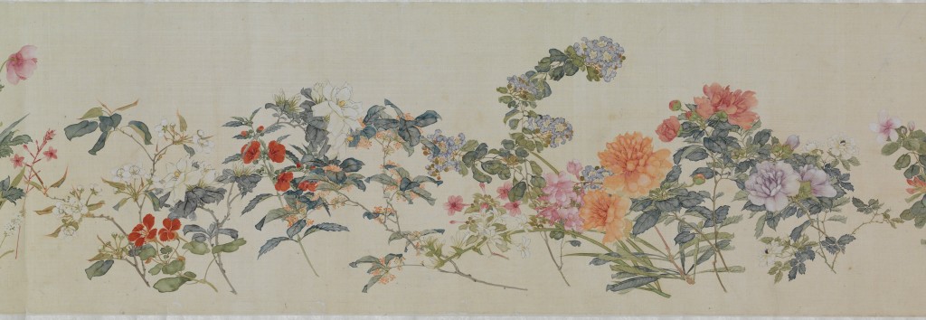 Ju Lian (1828 – 1904) Rouleau aux cent fleurs, 1875 Encre et couleurs sur soie 36,5 x 617 cm (détail) - © Hong Kong Museum of Art.