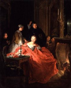 BNH146359 Apres le Bal, 1735 (oil on canvas) by Troy, Jean Francois de (1679-1752) oil on canvas 81.9x64.8 Private Collection Courtesy of Bernheimer Munich