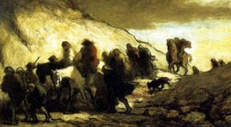 Honoré Daumier (1808-1879), Les Fugitifs, 1849-1850, huile sur bois. Paris, Petit Palais, musée des Beaux-Arts de la Ville de Paris © Petit Palais / Roger-Viollet.