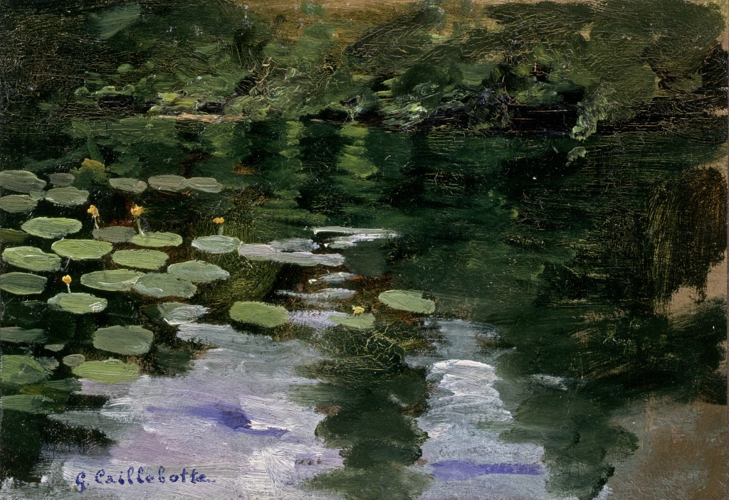 Gustave Caillebotte, "Yerres, sur l'étang : nymphéas", avant 1879, Huile sur toile, 19x28cm, Collection particulière, avec la courtoisie du Comité Caillebotte, Paris.