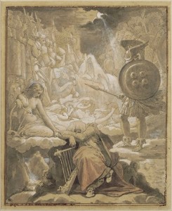 Jean Auguste Dominique Ingres (1780-1867), Le Songe d’Ossian, 1866, graphite, lavis d’encre de Chine et rehauts de blanc sur deux calques, Montauban, musée Ingres (déposé par le département des arts graphiques du musée du Louvre) ©Montauban, musée Ingres/Cliché Guy Roumagnac