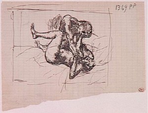 Pablo Picasso, La femme étranglée, 1902-1904, Stylo et encre sur papier, 16 x 21 cm. Musée Picasso, Paris.